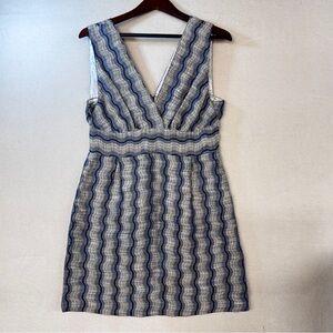 Walter Baker Blue‎ and White Wavy Mini Dress Y2K Linen Silk Sz 10